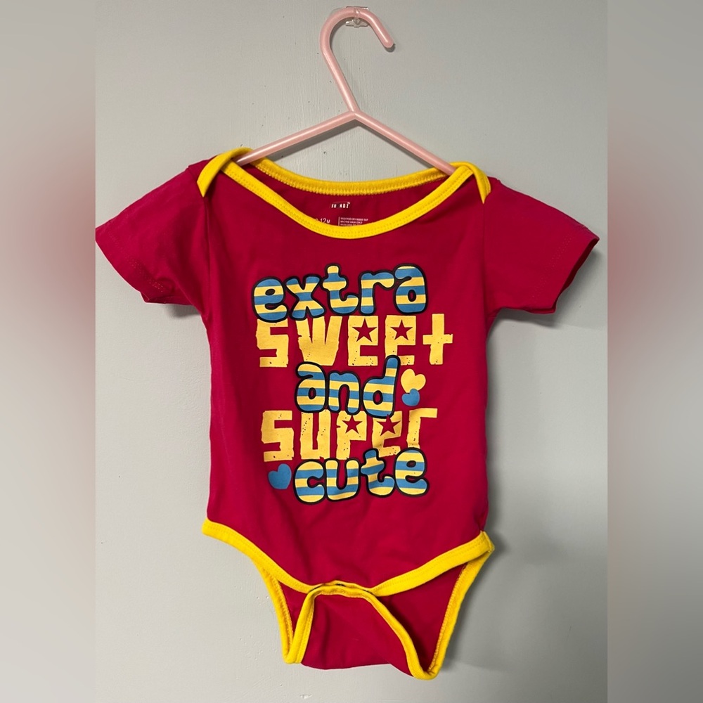 Frendz baby girl pink graphic onesie, Baby Girl size 9-12month, Onesie with snap